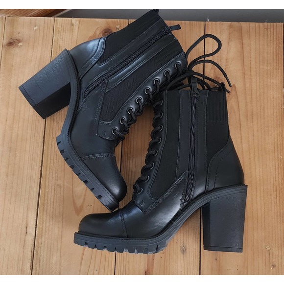 torrid Shoes - Torrid Woman Black Stretch Lug 3.5" Block Heel Bootie Boots Shoes Size: 7.5W